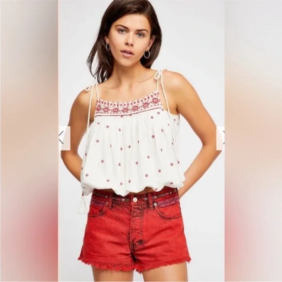 Free People Sun Break Red Denim Shorts 24 - Picture 4 of 14